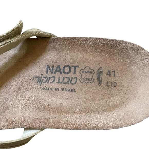 Naot Sandals Slide Strappy Wedge 10 EU 41 Gold Leather Adjustable Comfort Summer - Picture 7 of 9